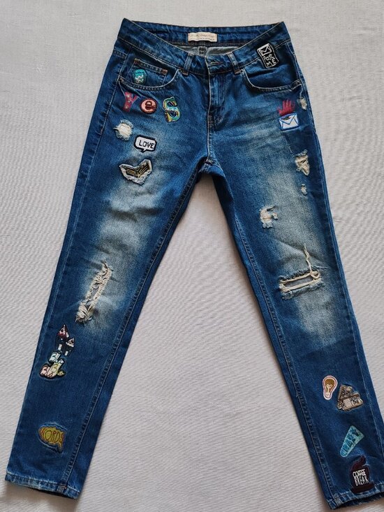 DILVIN Denim - Dilvin Vintage Inspired Patched Boyfriend Jeans- Distressed Denim-Women’s Size 4